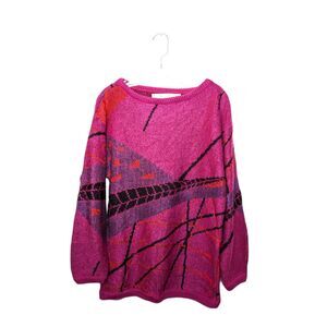 Vintage JJ Browne Geometric Sweater Womens Sz L Pullover Tight Knit Bold Print